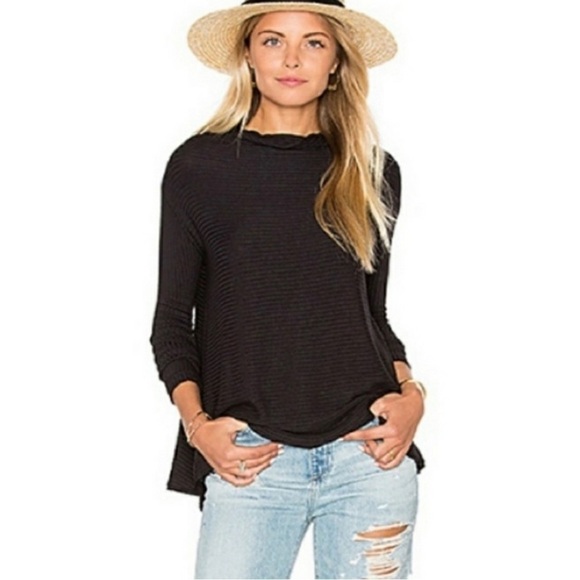 Free People sweater lover mock neck ribbed black thermal split back size medium - Picture 1 of 8